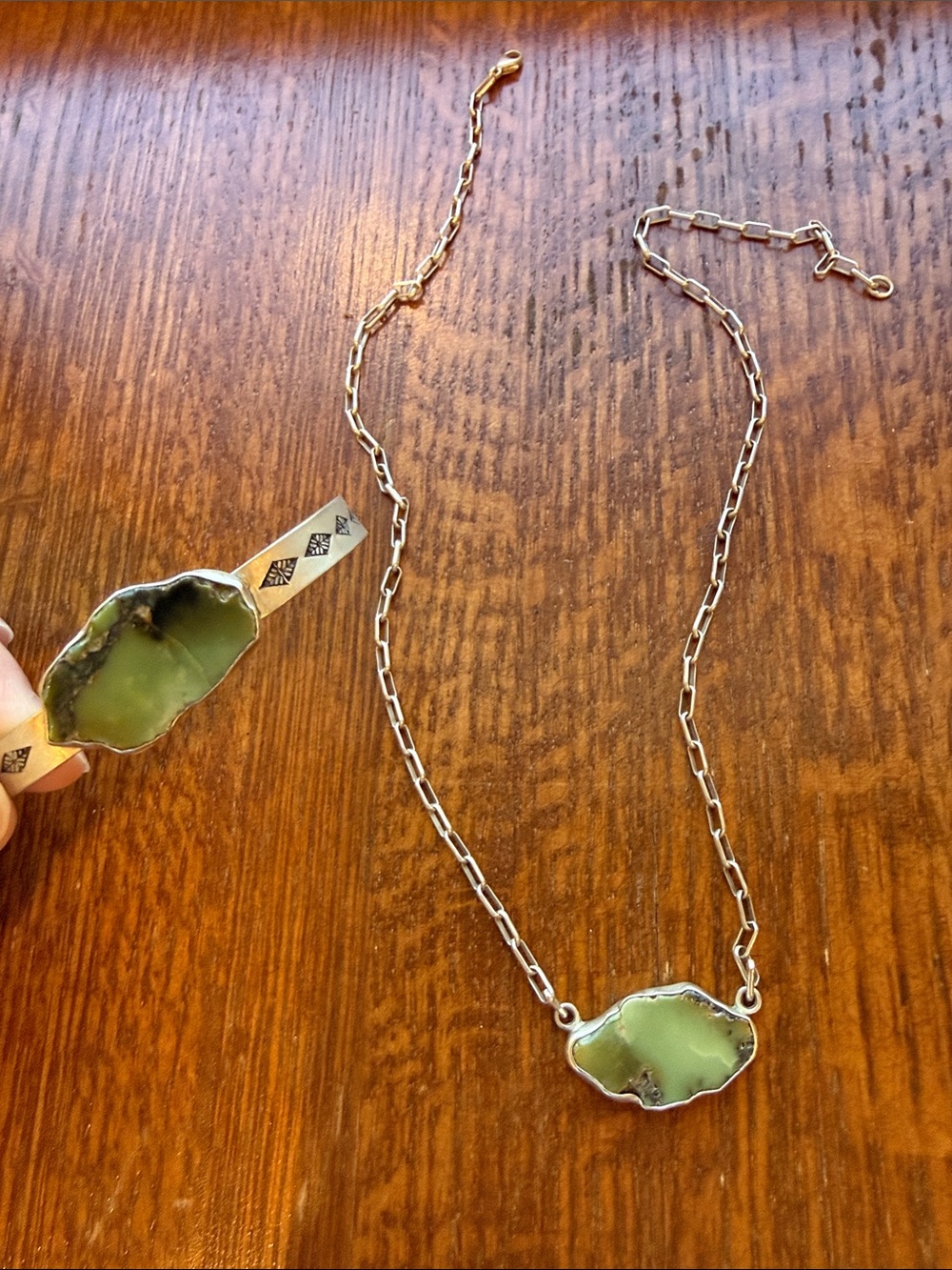 Frog Varscite Stone Silver Chain Necklace and Cuff Set